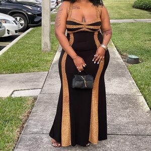 Glamorous Black and Gold Maxi Dress